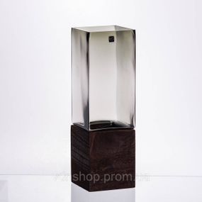 Скляна декоративна ваза квадратна, стильна ваза скло з деревом для квітів прозора HP-32-7