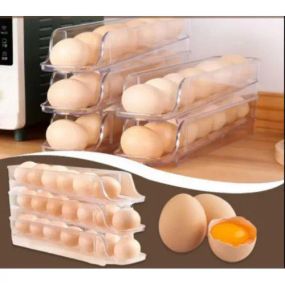 Компактний органайзер для яєць 3 ярусний автоматичний Plastic shelving / Контейнер-лоток для яєць