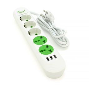 Мережевий фільтр F02U, 3 розетки EU + 2 розетки Universal + 3 USB, 1.5 м