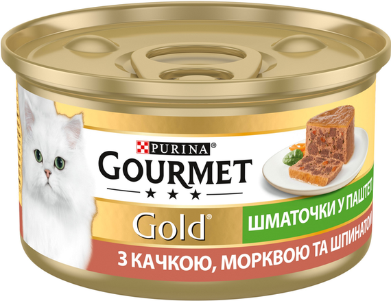 Вологий корм Purina GOURMET GOLD для дорослих котів, качка, морква і шпинат 85г | Зображення 1
