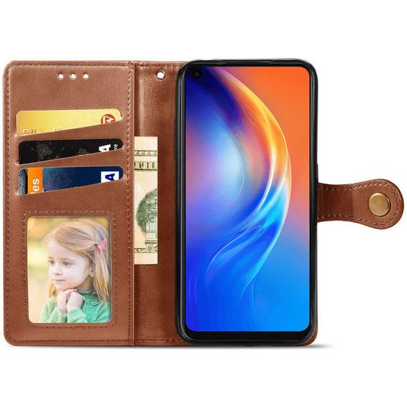 Шкіряний чохол-книжка GETMAN Gallant (PU) для TECNO Spark 10 Pro Штучна шкіра, Слот для візитки, Синій Коричневий, Штучна шкіра, Слот для візитки | Зображення 2