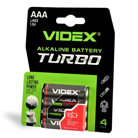 Батарейка лужна Videx LR03/AAA Turbo 4шт BLISTER