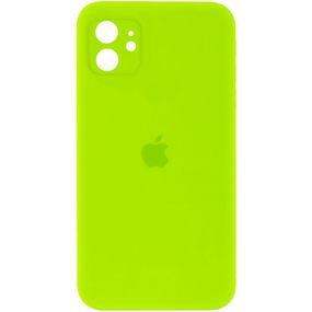 Чохол Silicone Case Square Full Camera Protective (AA) для Apple iPhone 11 (6.1") Салатовий / Neon green