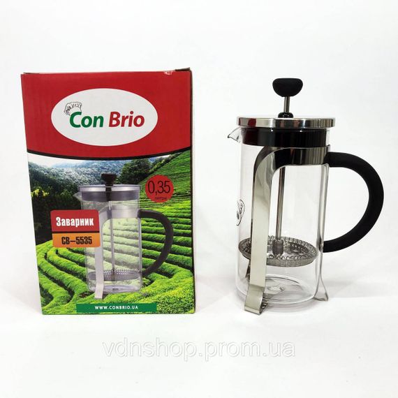 Скляний чайник з фільтром для заварювання чаю Con Brio CB-5535 350 мл, Заварник для чаю з пресом PV-55 | Зображення 9