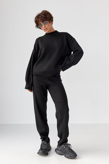 Трикотажний костюм з рваним ефектом - чорний цвет, ONE SIZE (є розміри) | Зображення 4