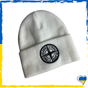 Шапка брендова Stone Island. Шапка SI біла. Шапка унісекс