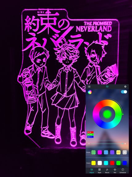 Акриловий світильник-нічник керування з телефона Обіцяний Неверленд tty-n000939