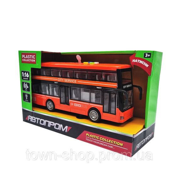 Игровая модель Автобус двухэтажный 7953AB со светом и звуком  (Оранжевый)