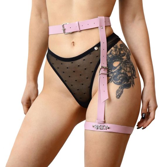 Гартер на ногу Art of Sex - Naomi з написом SEXY, натуральна шкіра, розмір XS-2XL, колір рожевий sexstyle