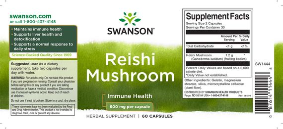 Грибний комплекс Swanson Reishi Mushroom 600 mg 60 Veg Caps | Зображення 1