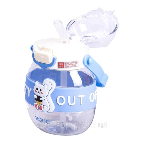 Пляшка для води дитяча з трубочкою 580 мл з ручкою та ремінцем 15 см Синя HP-14-37BL | Зображення 2