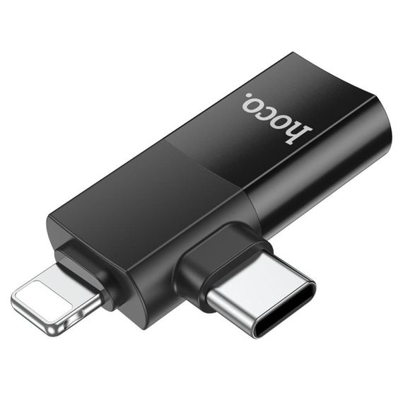 Перехідник Hoco UA17 iP male/Type-C male to USB female two-in-one Колір Чорний | Зображення 3