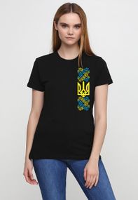Футболка женская черная с принтом "Вышиванка", XL