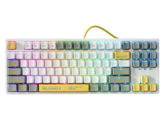 Механічна ігрова клавіатура Bloody S87 (Energy White), червоні світчі, RGB підсвічування клавіш, USB, білий