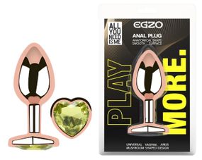 Анальна пробка EGZO Rose Gold Heart Plug S з лаймовим кристалом, металева Sex Aura