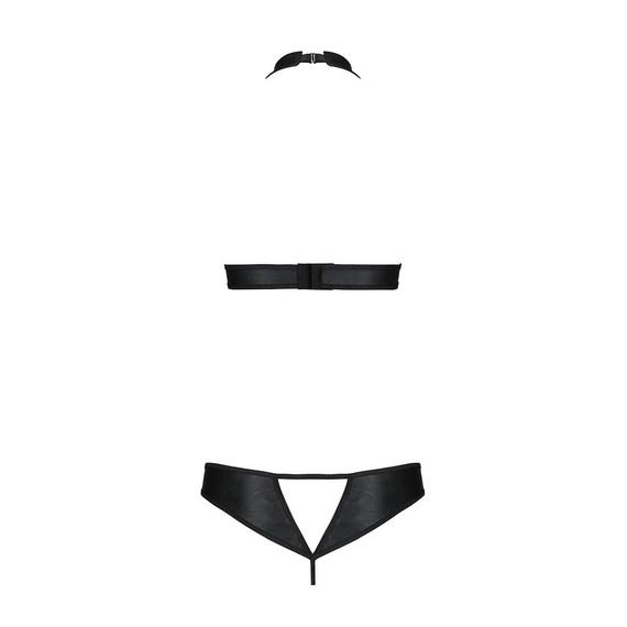 Комплект из эко-кожи Passion Malwia Set with Open Bra Черный L/XL | Зображення 1