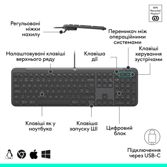 Клавіатура Logitech Signature Slim K620 Wired Keyboard for Business - GRAPHITE (920-013333) | Зображення 5