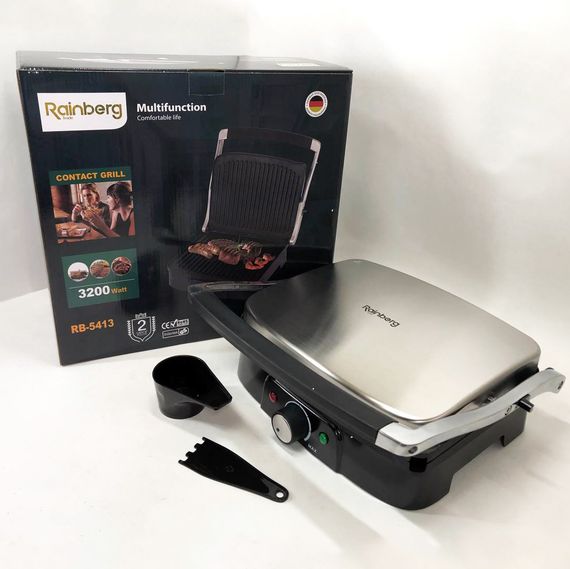Гриль двухсторонний контактный Rainberg RB-5413 3200Вт, MX-215 Бутербродница мультипекарь | Зображення 9