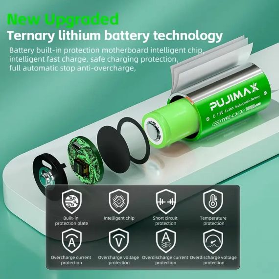 PUJIMAX 1.5V D-типу літієві акумулятори, високоякісні, ємність 10 000 мАг·год, стабільна напруга | Зображення 4