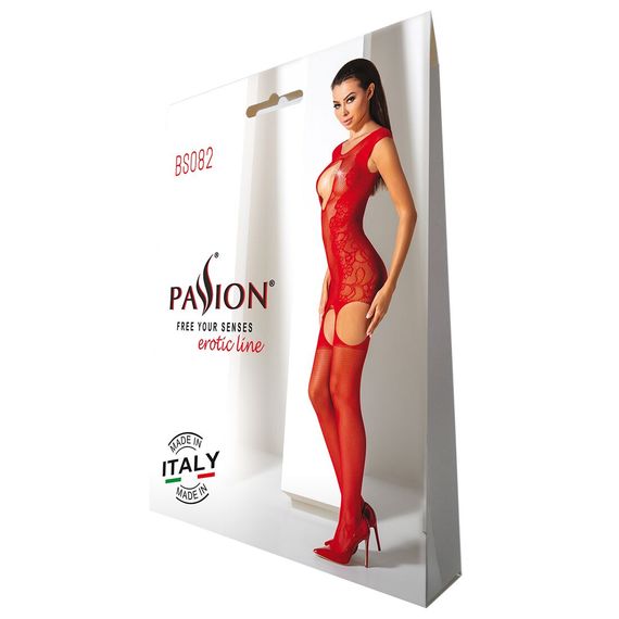 Ажурний бодістокінг з панчохами Passion BS082 red, One size | Зображення 4