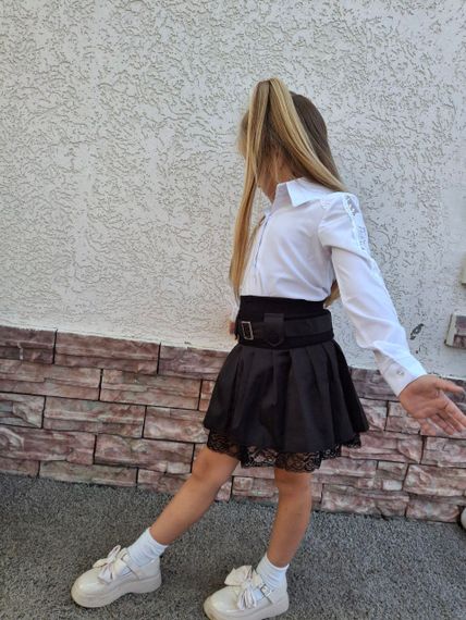 Детская школьная юбка на девочку с кружевом и высокой посадкой цвет черный размер 134, SBR021 | Зображення 4