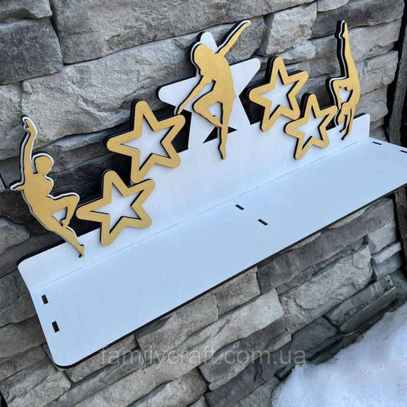 Медальница с полкой для кубков Деревянный держатель для медалей Органайзер для наград танцы | Зображення 4