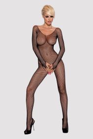 Комбинезон-сетка с рукавами и вырезом Obsessive N109 Черный S/M/L