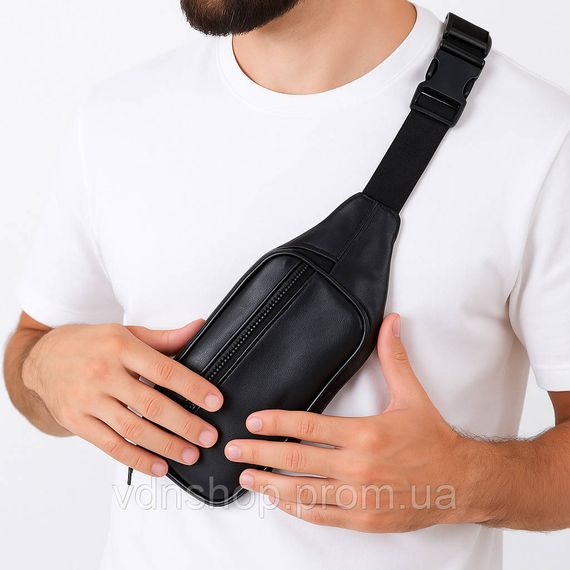 Чорна сумка бананка шкіряна, Бананка чоловіча без принта Чоловіча сумка поясна XH-98 | Зображення 5
