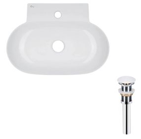 Комплект Qtap Cardinal: Раковина підвісна / накладна овальна 565х400х130 мм White + Донний клапан PU02 (QT0411K177WN47330)