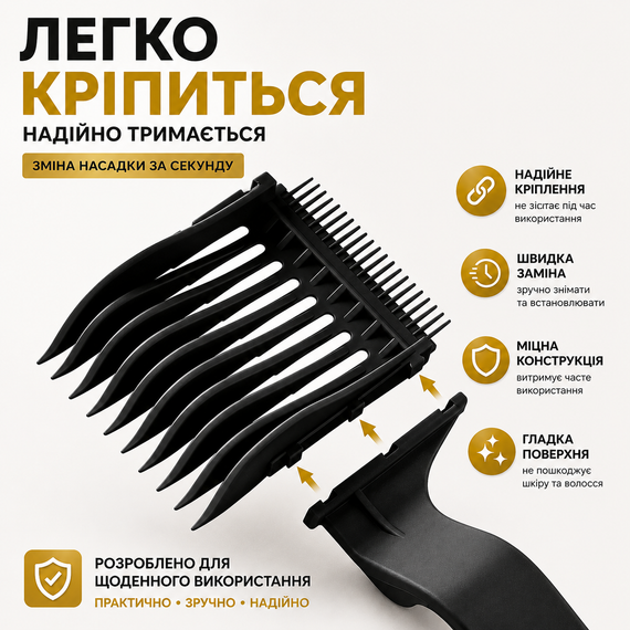Професійний набір гребінців 4-в-1 Blend Friend для фейду та тушування волосся (чорний). Знімний перукарський гребінець-насадка | Зображення 7