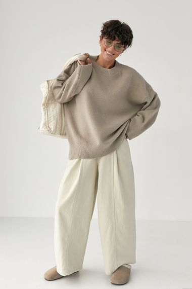 Вільний в'язаний джемпер із розрізами - кавовий цвет, ONE SIZE (є розміри) | Зображення 2