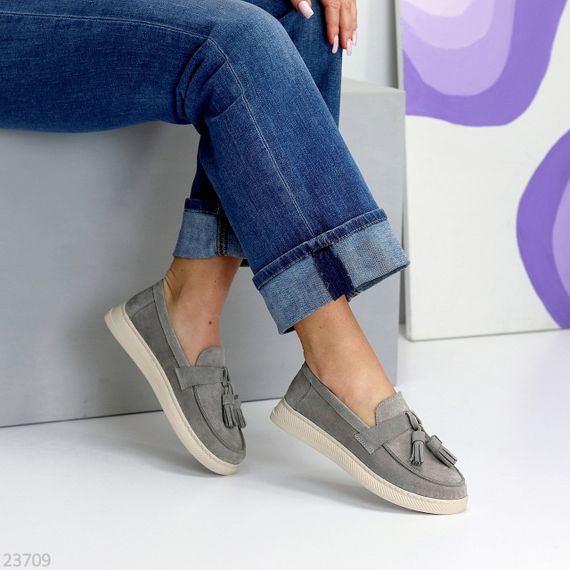 Сірі замшеві прошитие лофери натуральна замша колір на вибір | Зображення 5