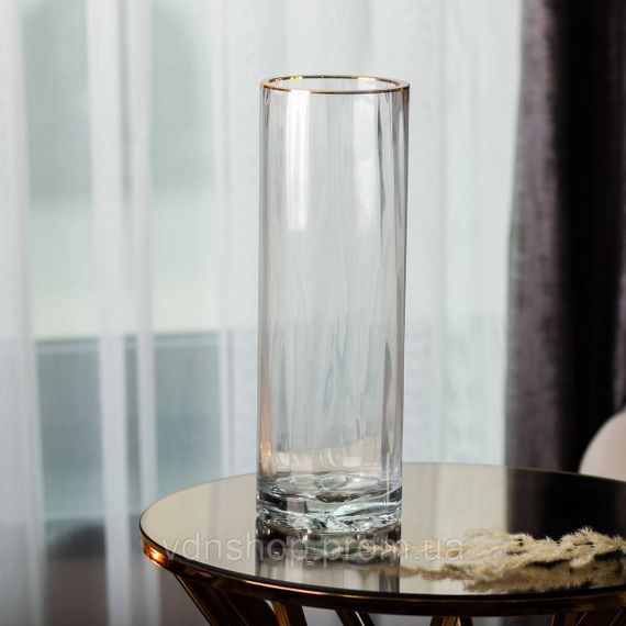 Декоративная стеклянная ваза для цветов с золотой окантовкой 29,5 см | Зображення 2