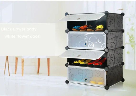 Шкаф пластиковый для обуви MP A1-4, 37x37x90 см, Черный / Тумба для обуви на 4 секции / Шкаф для обуви | Зображення 2