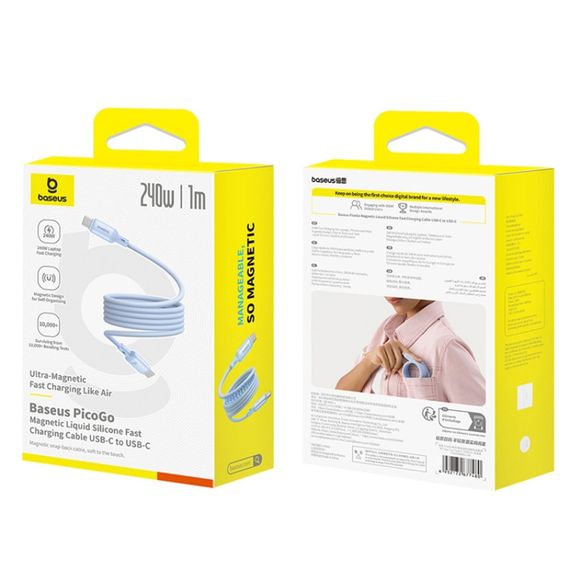 Дата кабель Baseus PicoGo Magnetic Liquid Silicone Type-C to Type-C 240W (1m) (P10376800) Galaxy Blue | Зображення 4