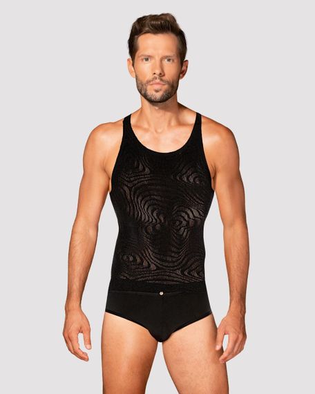 Мужская полупрозрачная майка-борцовка с узором Obsessive T103 tank top S/M/L, черная Sex Aura