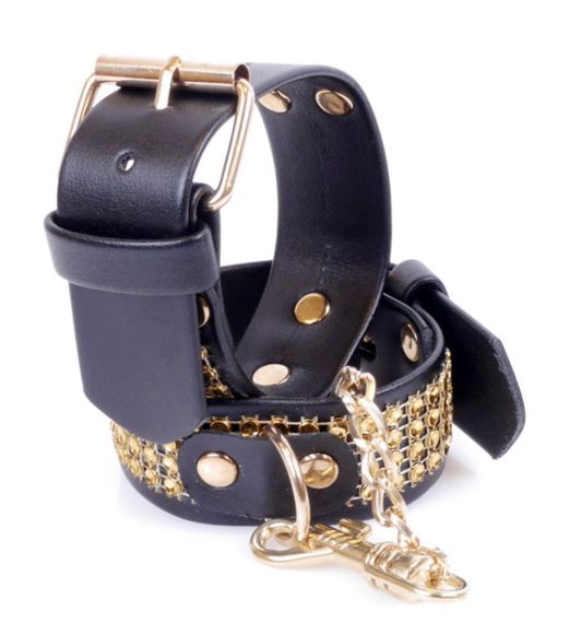 Наручники зі штучної шкіри з кристалами Fetish Boss Series - Handcuffs with cristals Gold, BS3300095 Sex Aura | Зображення 3