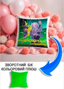 Подушка плюшева Мерч Крафт Дизайн з принтом аніме Кіберпанк 02 салатовий плюш квадратна 33х33 см
