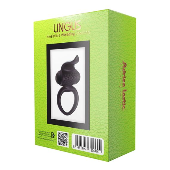 Ерекційне віброкільце Adrien Lastic Lingus Black з язичком і щіточкою для стимуляції клітора | Зображення 4