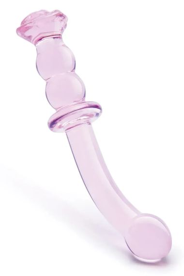 Вигнутий скляний рожевий фалоімітатор для точки G Dream Toys Glaze Glass з бутоном Sex Aura