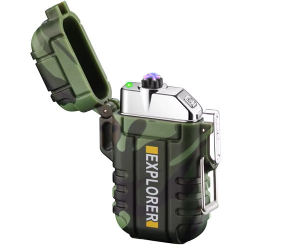 Электроимпульсная USB зажигалка Explorer FR171, две дуги в водонепроницаемом корпусе - Camouflage