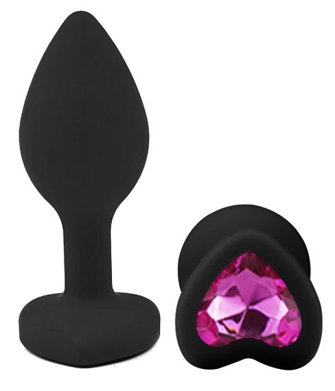 Силіконова анальна пробка EGZO - Silicone Black Heart Plug Rose, size S Sex Aura | Зображення 1