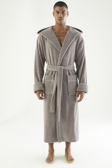 Чоловічий велюровий халат Nusa 7230 з капюшоном, сірий, 3XL | Зображення 3