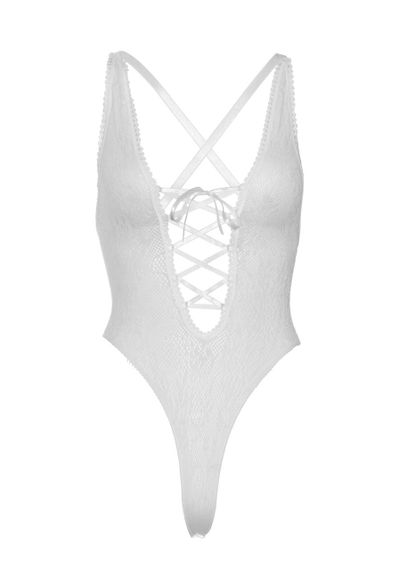 Мереживне боді Leg Avenue Floral lace thong teddy White, шнурівка на грудях, one size sexstyle | Зображення 14