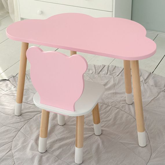 Стіл тучка і стільчик дитячий рожевий медвежа з білим сидінням. Столик для занять, ігор, їжі | Зображення 3