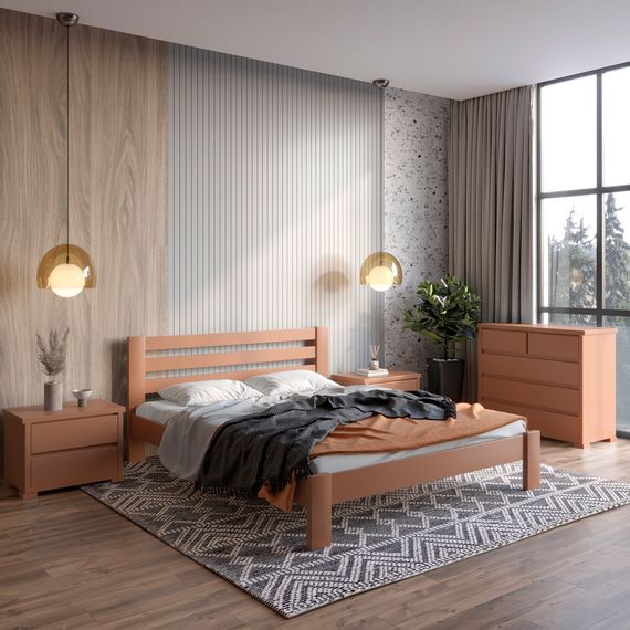 Двоспальне дерев&#039;яне ліжко Mebigrand Колумбія Коричневий (RAL8025) 180х190 см (MBG-3331)