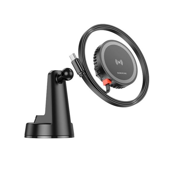 Автотримач BOROFONE BH208 + Wireless Charging 15W, кріплення на торпеду, клямка 50-90мм, Black, Box | Зображення 2