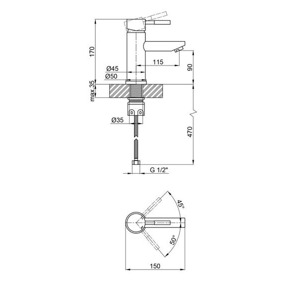 Змішувач для раковини Lidz Aria 01L-BFS Black | Зображення 1