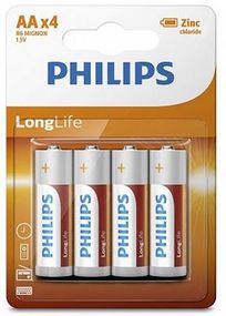 Philips Батарейка LongLife Zinc Carbon вугільно-цинкова AA блістер, 4 шт (R6L4B/10)