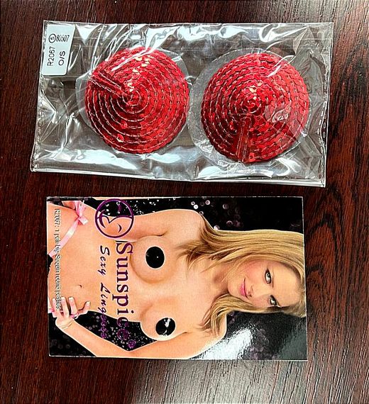 Пестисы на соски круглые Sunspice с пайетками, красные sexstyle | Зображення 1
